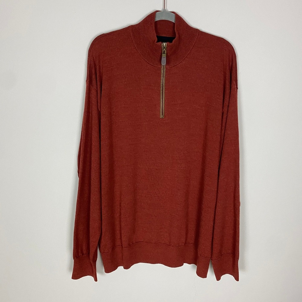 Orvis Mens Merino Wool Blend Quarter‎ Zip Sweater XXL Rust Orange Pullover